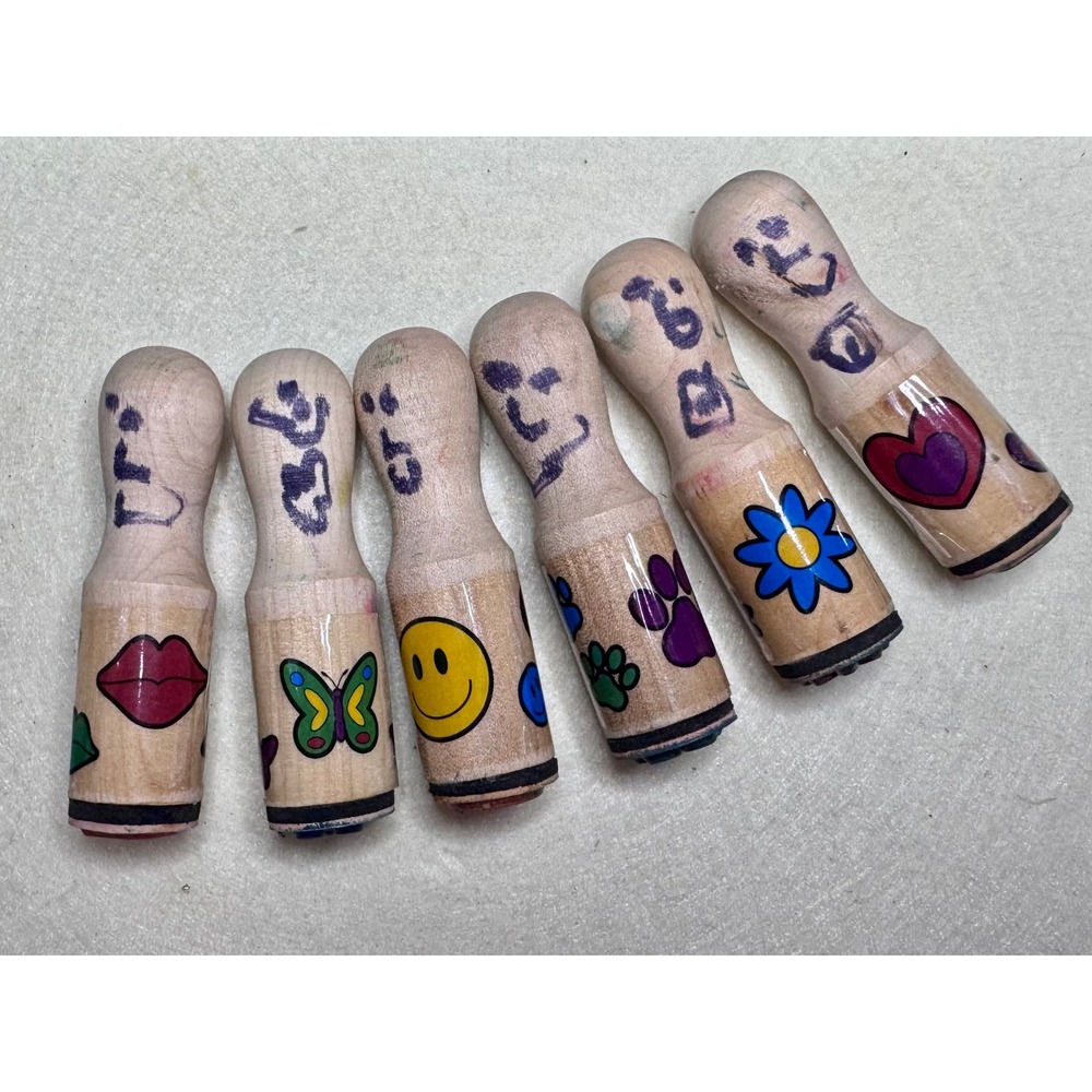 Melissa & Doug Happy Handles Wooden Stamps Smile Butterfly Heart Flower Paw Lips